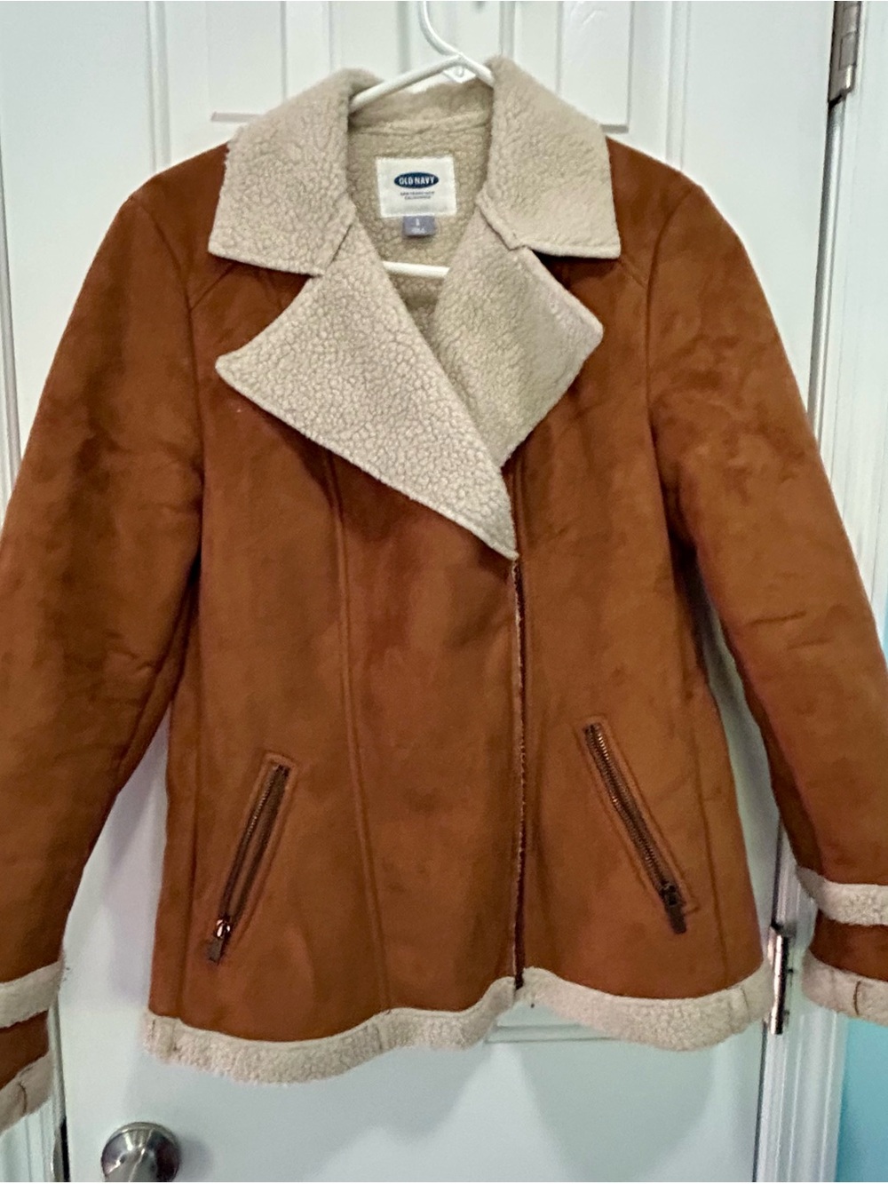 LIKE NEW Old Navy Faux-Suede Sherpa-Lined Moto Jacket